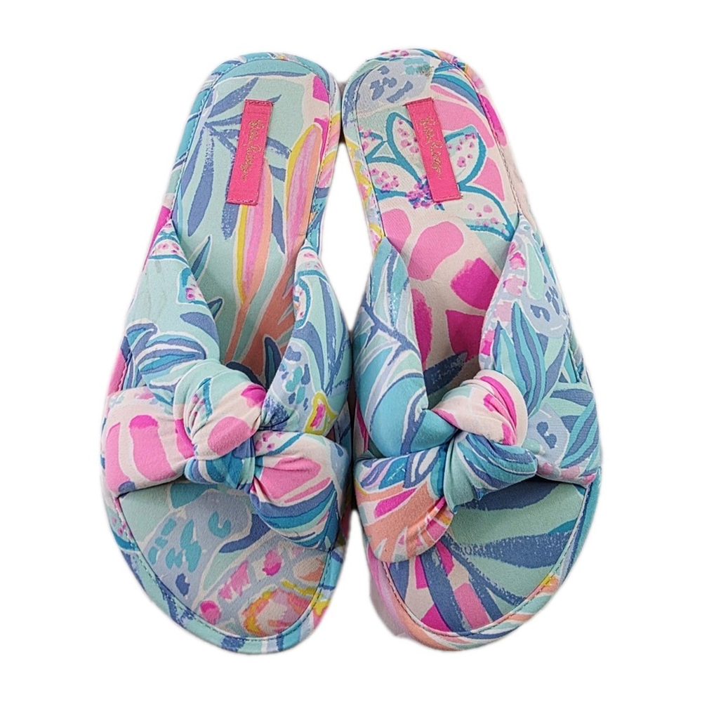 Lilly Pulitzer Multicolor Floral Knot Slide Sandals - Pink, Blue, Mint